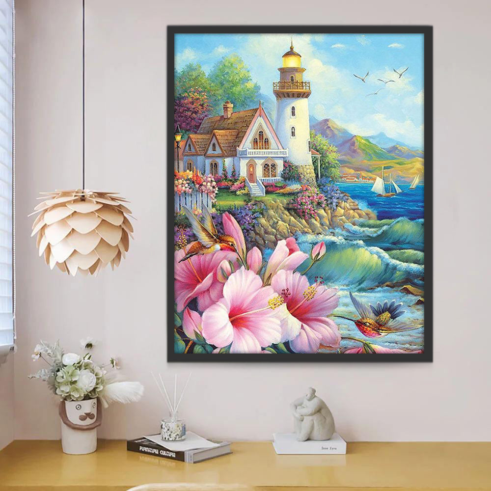 Vuurtoren en Bloemen Schilderen op Nummers