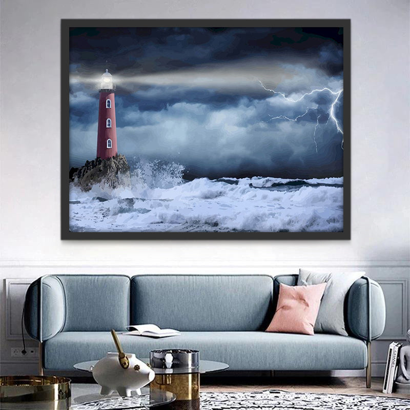 Vuurtoren tijdens Onweer Schilderen op Nummers