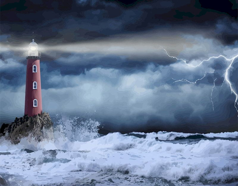 Vuurtoren tijdens Onweer Schilderen op Nummers