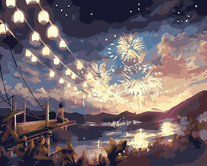 Vuurwerk boven Meer Schilderen op Nummers