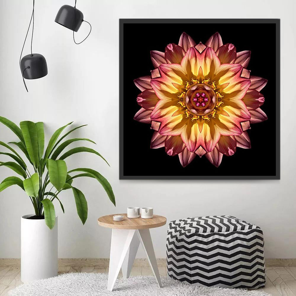 Warm Gekleurd Bloem Mandala Kunstwerk Schilderen op Nummers