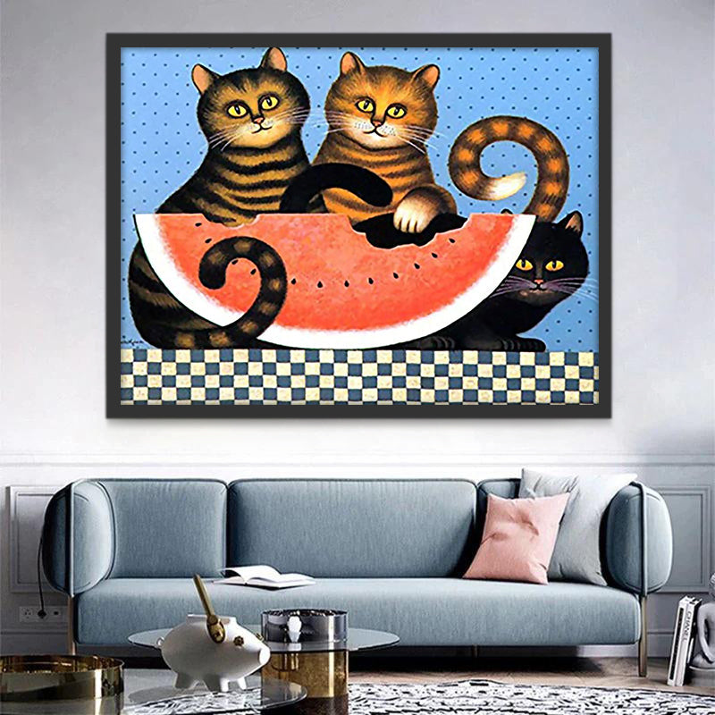 Watermeloen en Drie Katten Schilderen op Nummers