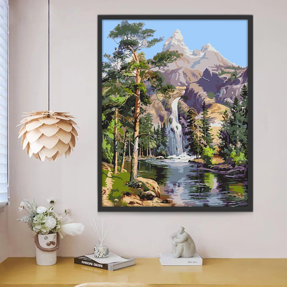 Waterval en Bomen aan de Oever Schilderen op Nummers
