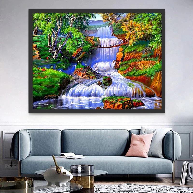 Waterval en Bomen Schilderen op Nummers