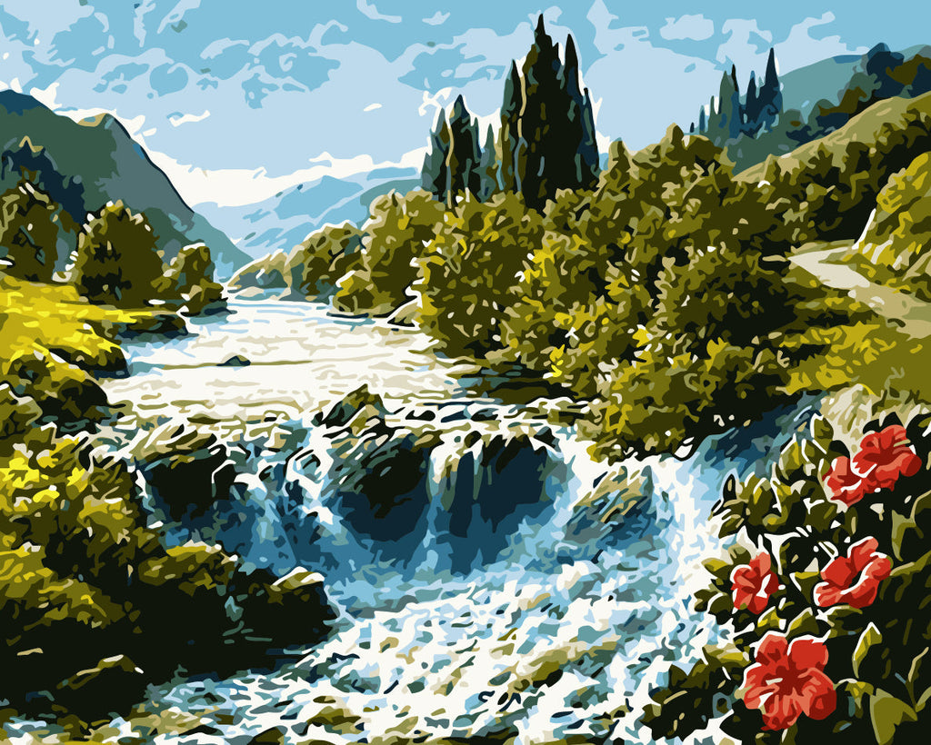 Waterval in Bergvallei Schilderen op Nummers