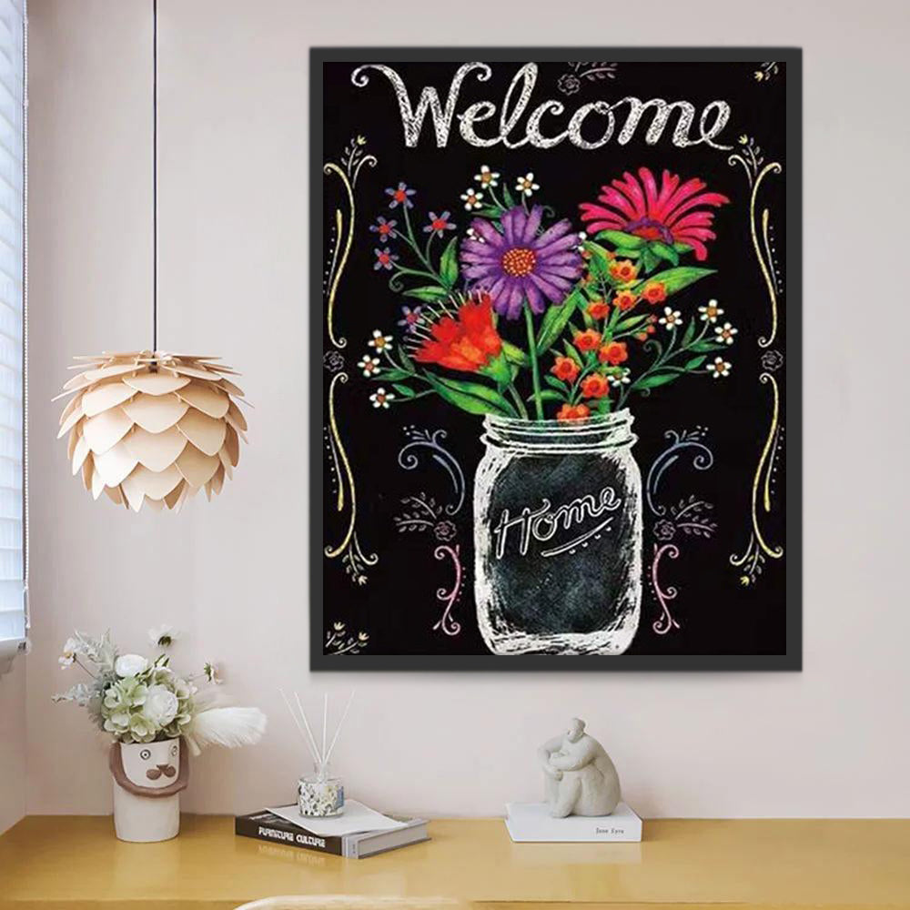 Welkomsbord met Bloempotmotief Schilderen op Nummers