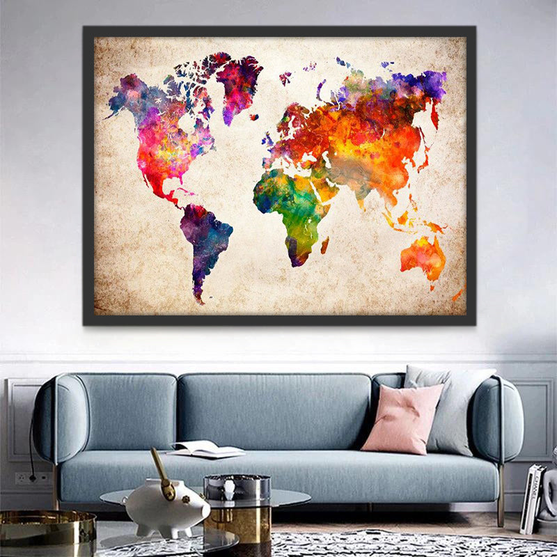 Wereldkaart in Watercolor Stijl Schilderen op Nummers