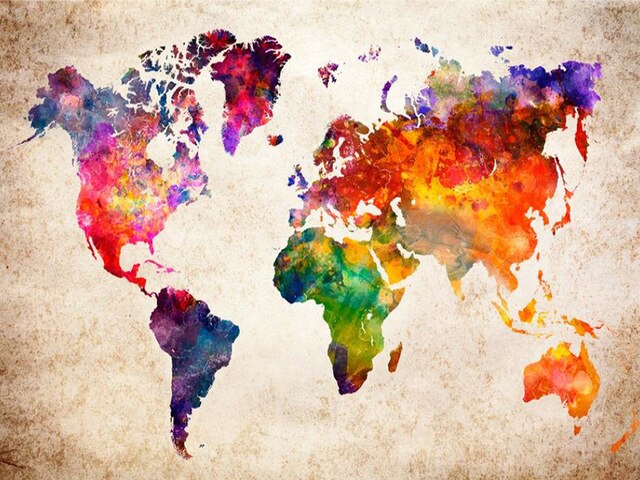 Wereldkaart in Watercolor Stijl Schilderen op Nummers