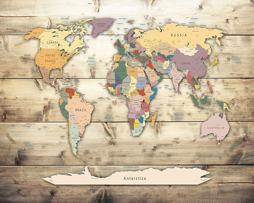 Wereldkaart op Houten Achtergrond Schilderen op Nummers