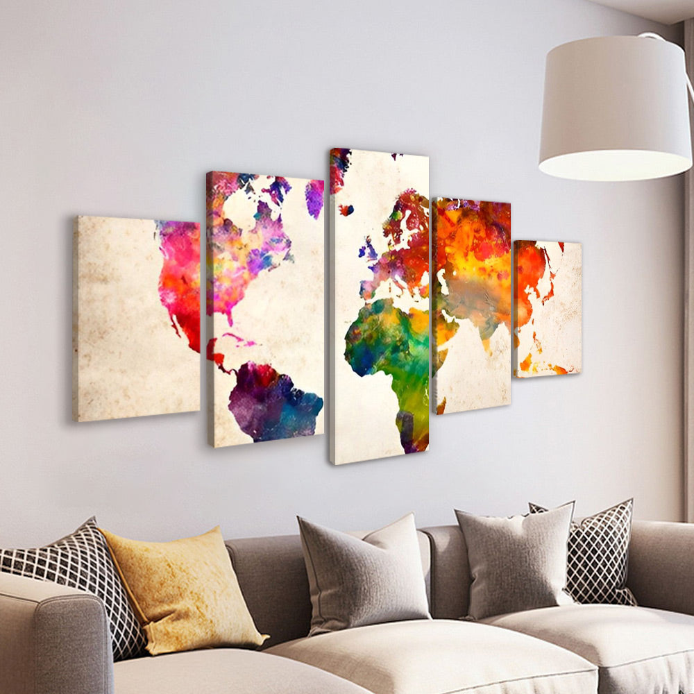 Wereldkaart van Aquarel 5 Platen Schilderen op Nummers
