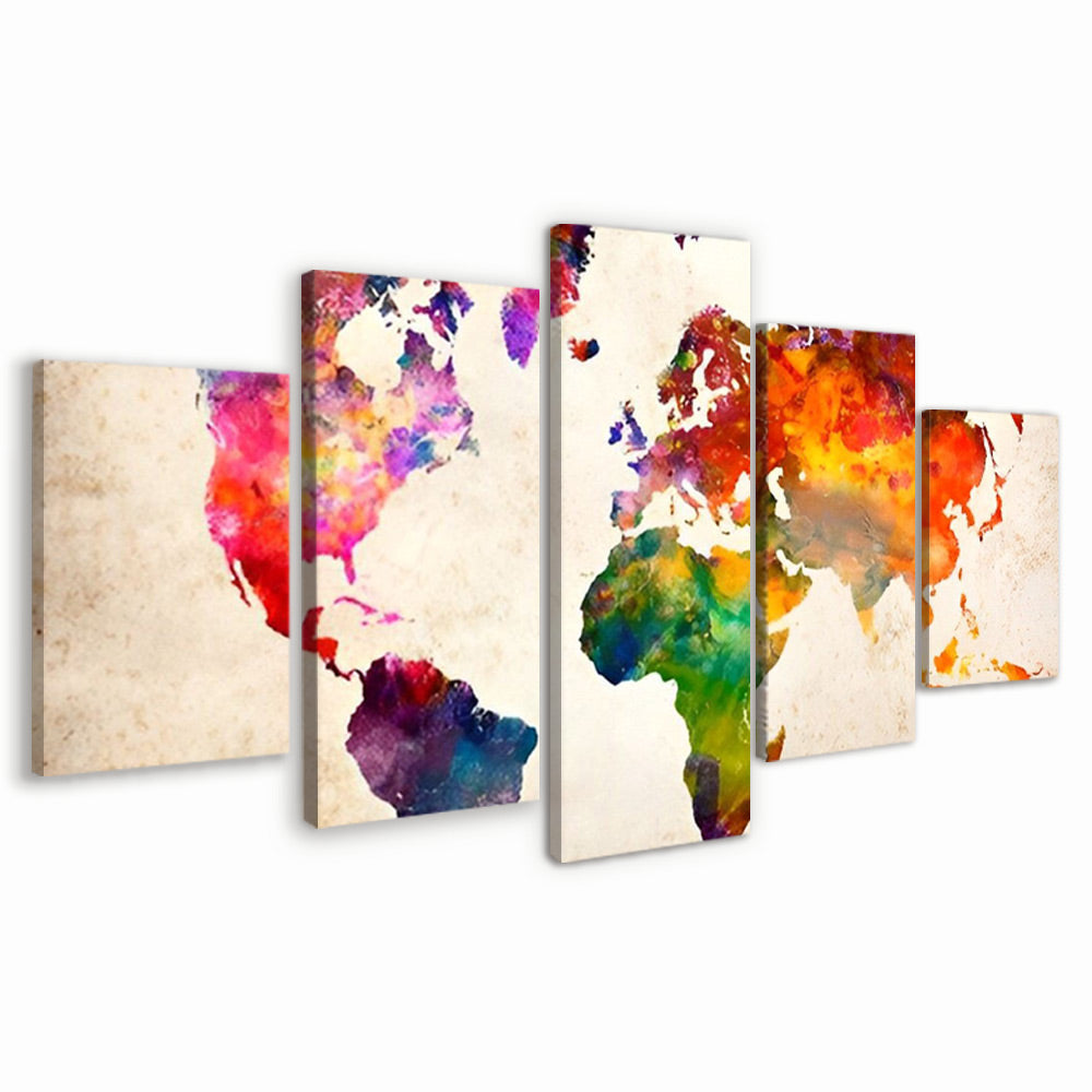 Wereldkaart van Aquarel 5 Platen Schilderen op Nummers