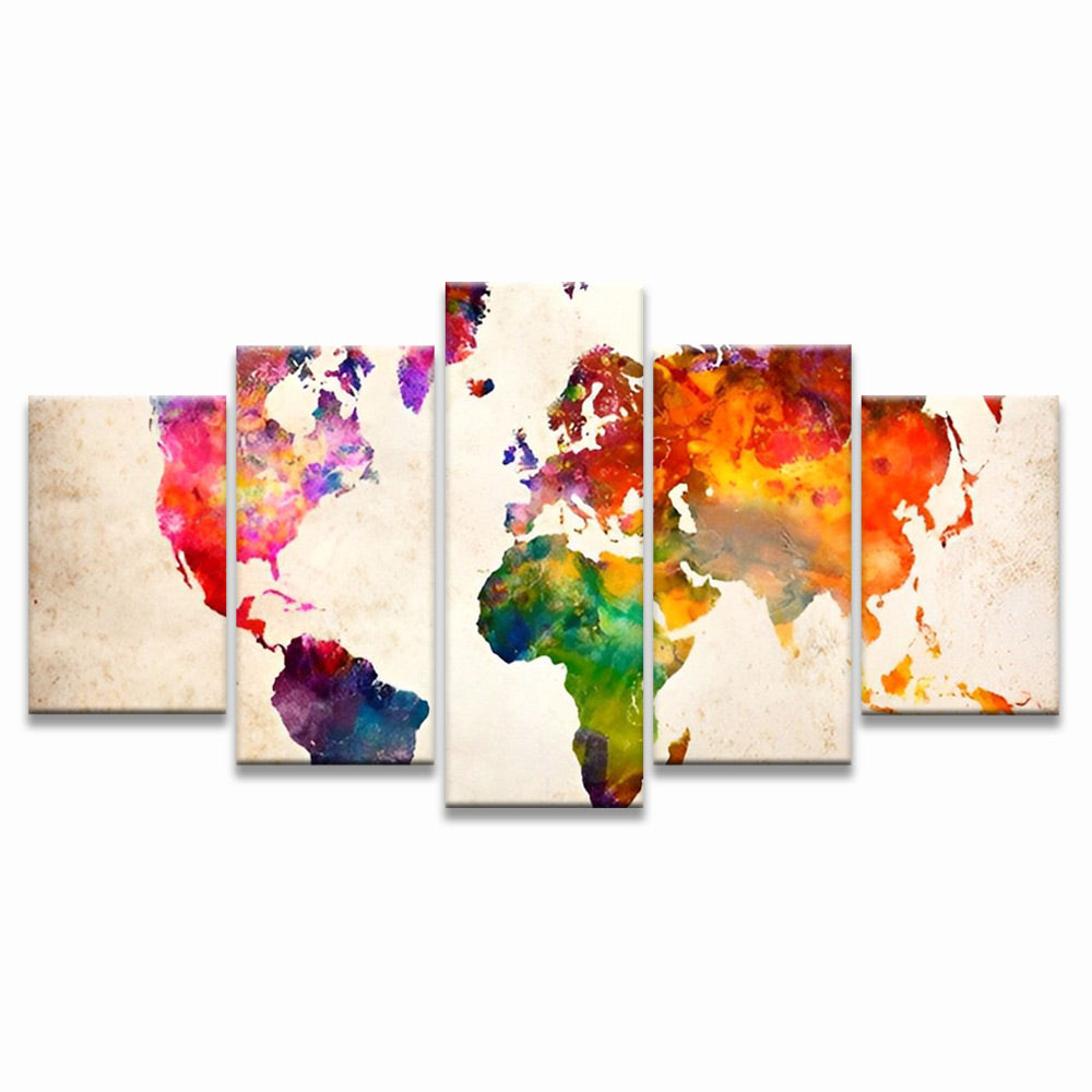 Wereldkaart van Aquarel 5 Platen Schilderen op Nummers