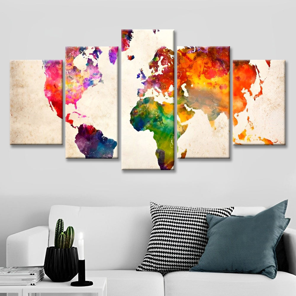 Wereldkaart van Aquarel 5 Platen Schilderen op Nummers