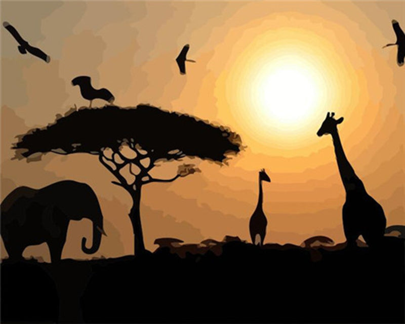 Wilde Dieren bij Zonsondergang Schilderen op Nummers