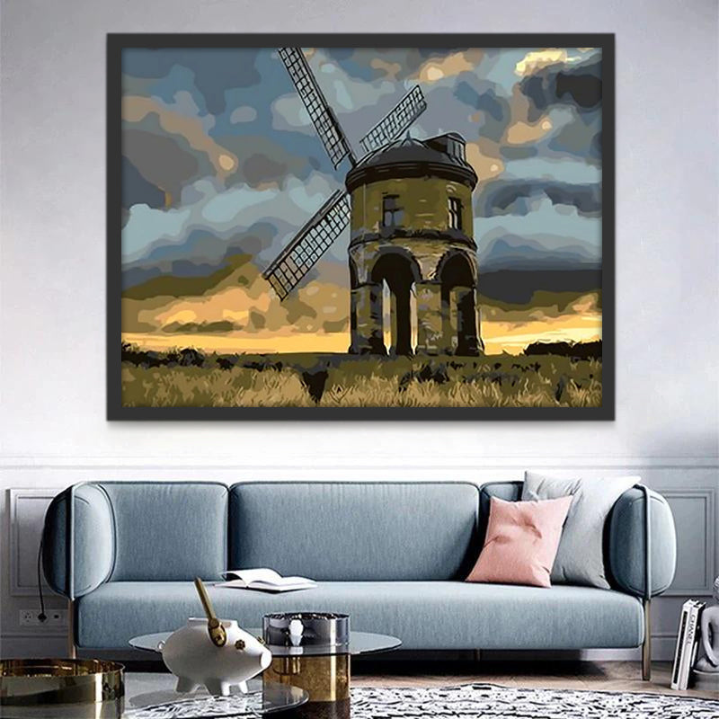 Windmolen op een Bewolkte Dag Schilderen op Nummers
