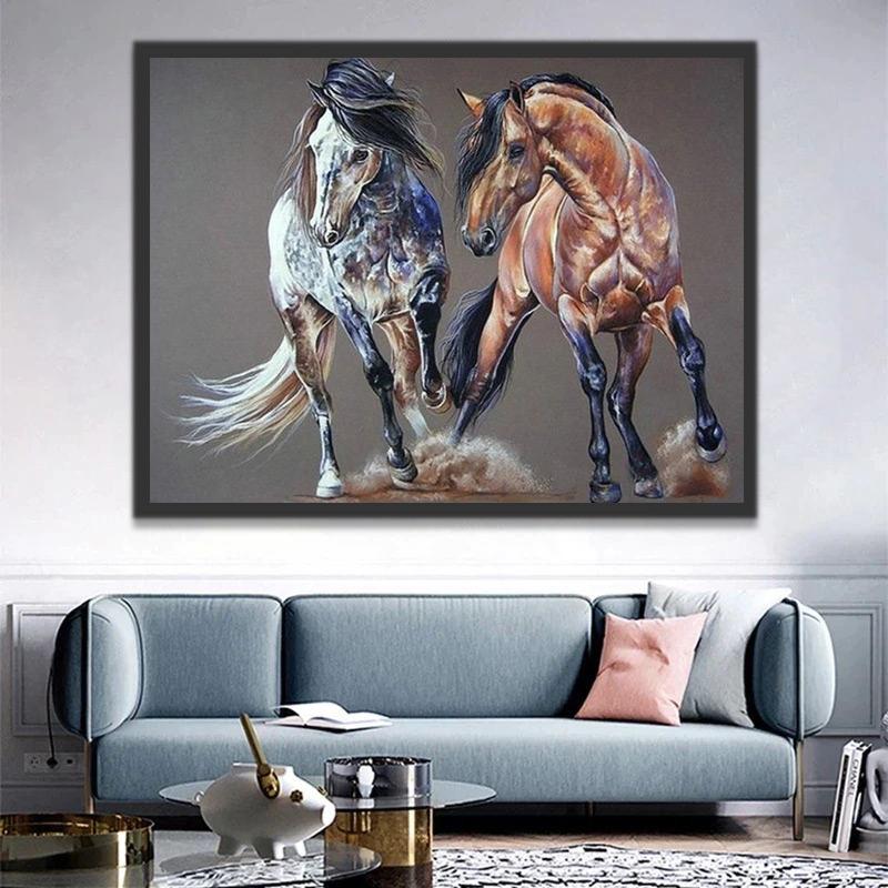Wit Paard en Bruin Paard Schilderen op Nummers