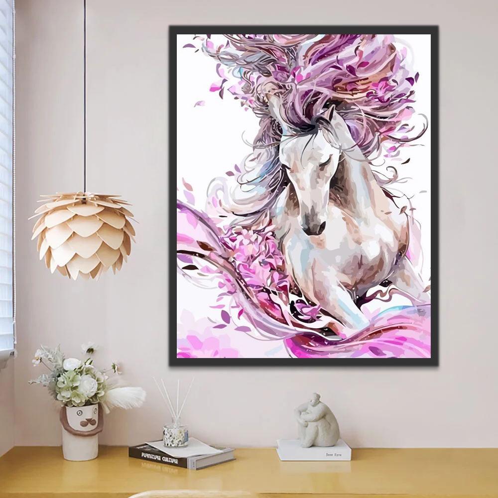 Wit Paard met Roze Manen Schilderen op Nummers