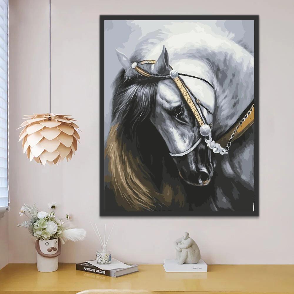 Wit Paard met zijn Hoofd Naar Beneden Schilderen op Nummers