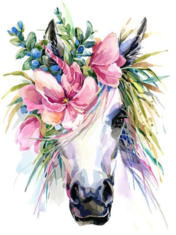 Wit Paardenhoofd met Bloemen Schilderen op Nummers