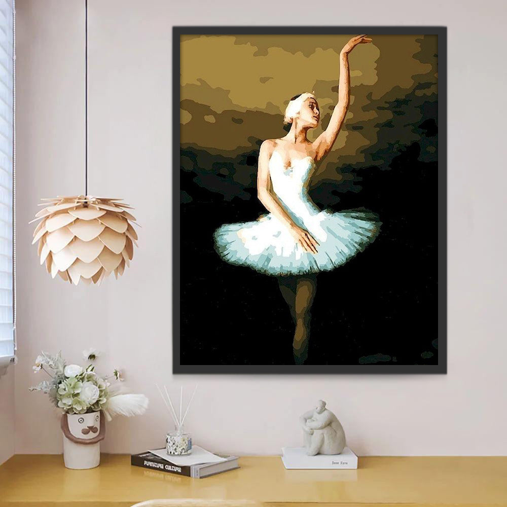 Witte Balletdanseres op Donkere Achtergrond Schilderen op Nummers