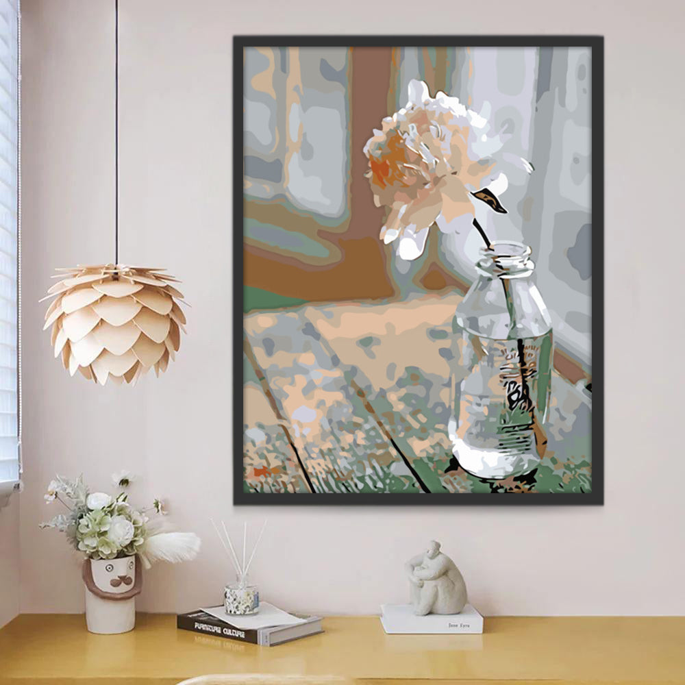 Witte bloem op een oude tafel Schilderen op Nummers