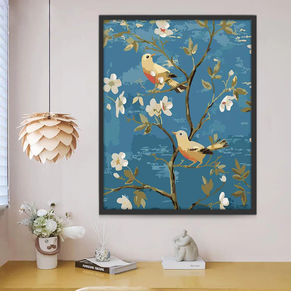 Witte Bloemen en Gele Vogels Schilderen op Nummers