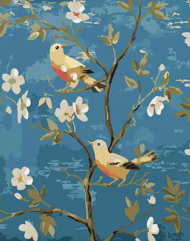 Witte Bloemen en Gele Vogels Schilderen op Nummers