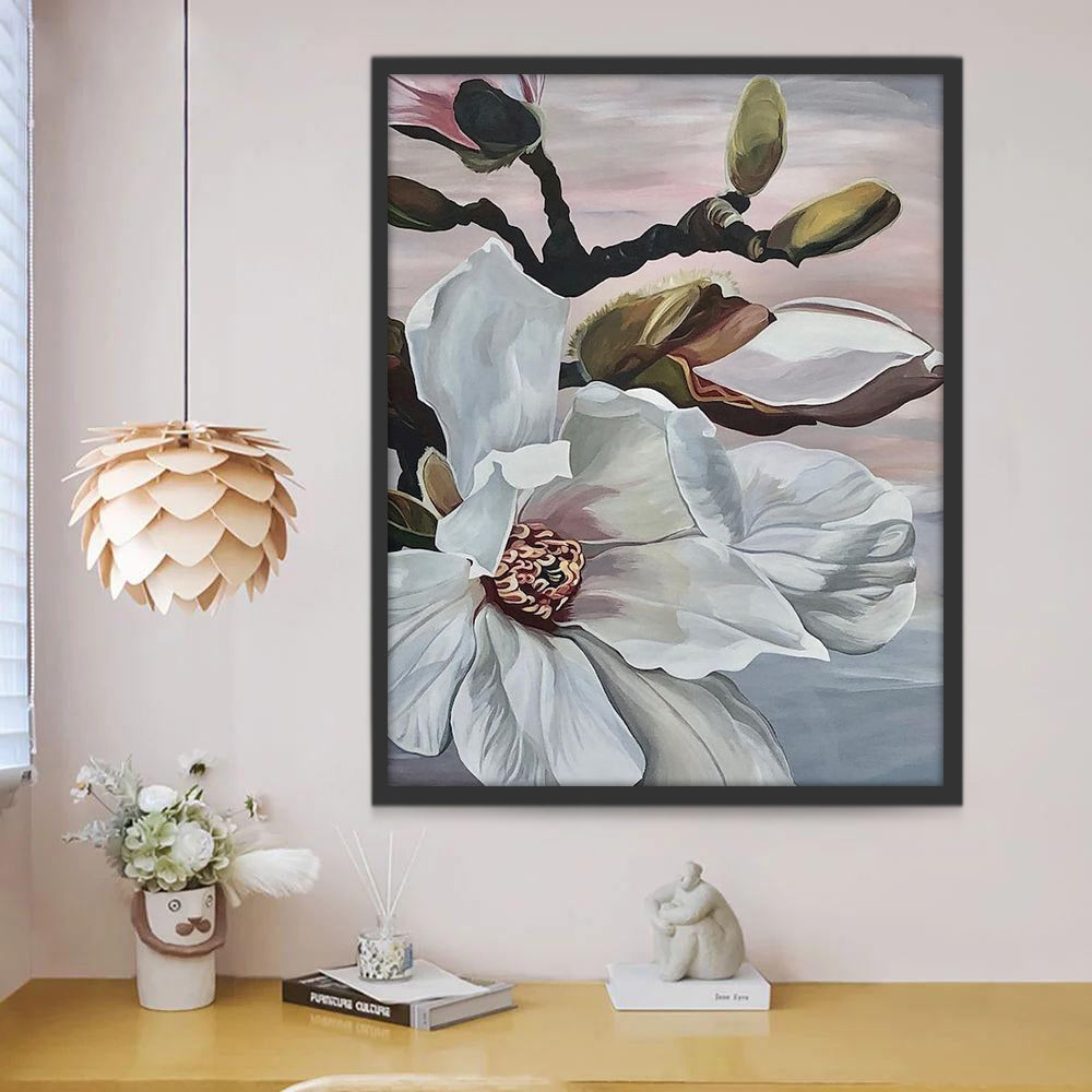 Witte bloemen en takken Schilderen op Nummers