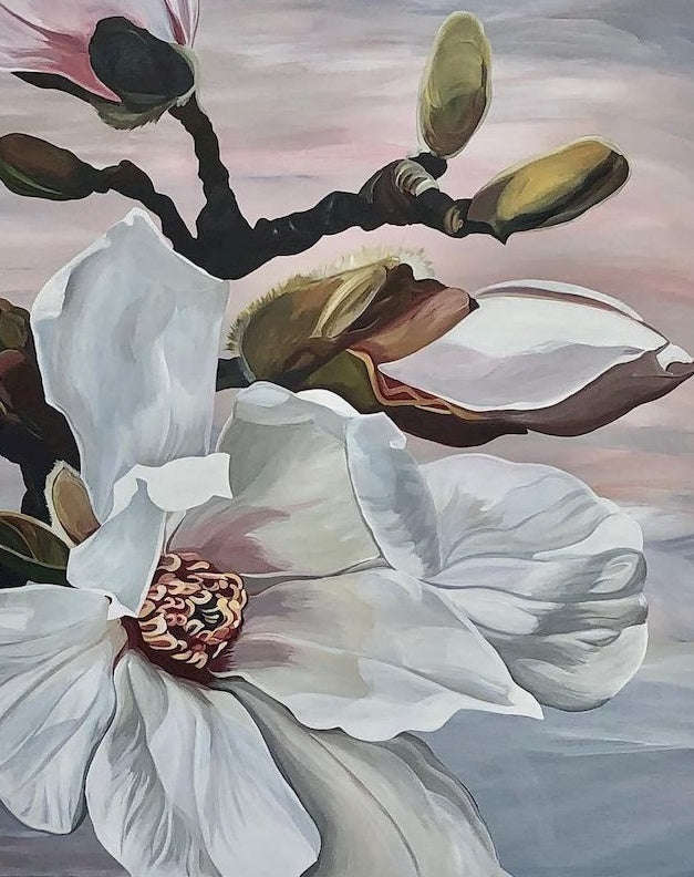 Witte bloemen en takken Schilderen op Nummers
