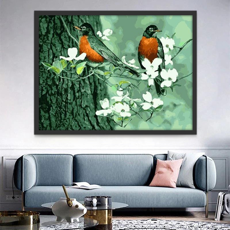Witte Bloemen en Vogels Schilderen op Nummers