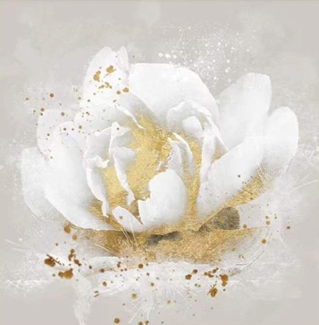 Witte bloemen met bladgoud Schilderen op Nummers