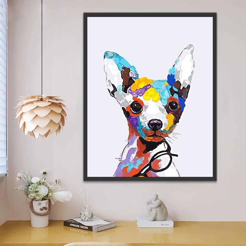 Witte Chihuahua met Gekleurde Verf Schilderen op Nummers