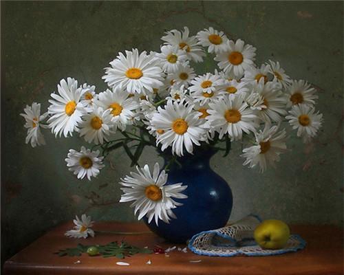 Witte Chrysanten en Fruit op Tafel Schilderen op Nummers