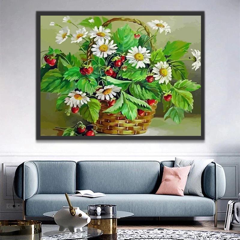 Witte Chrysanten en Kersen Schilderen op Nummers