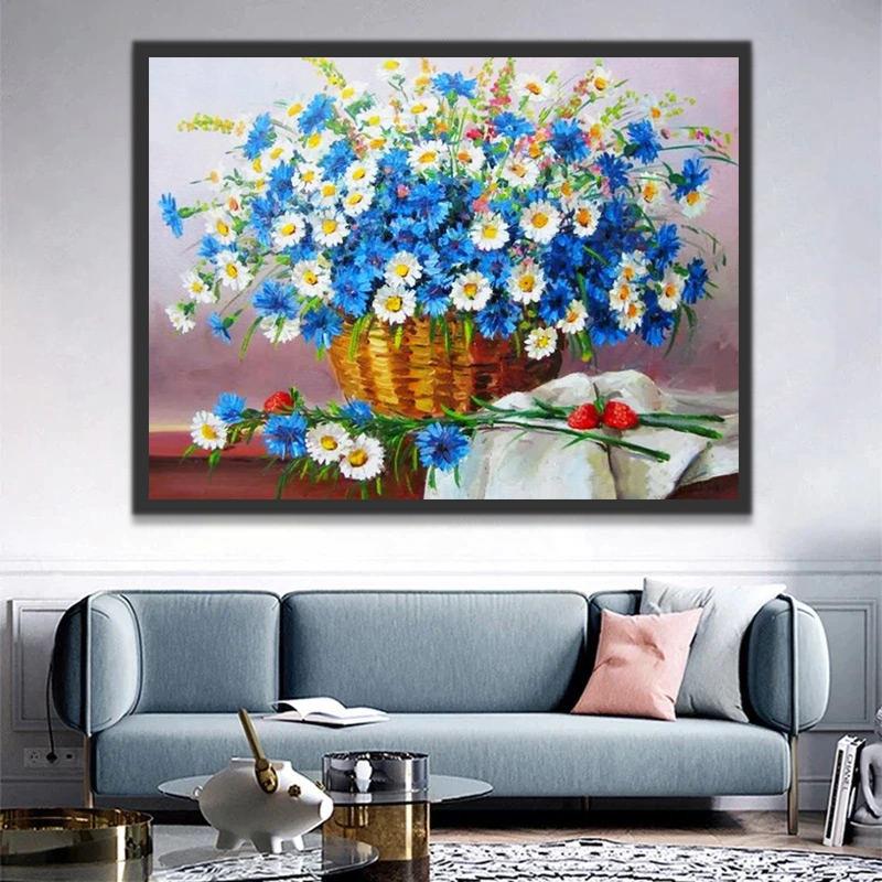 Witte en Blauwe Margrieten, Aardbeien Schilderen op Nummers