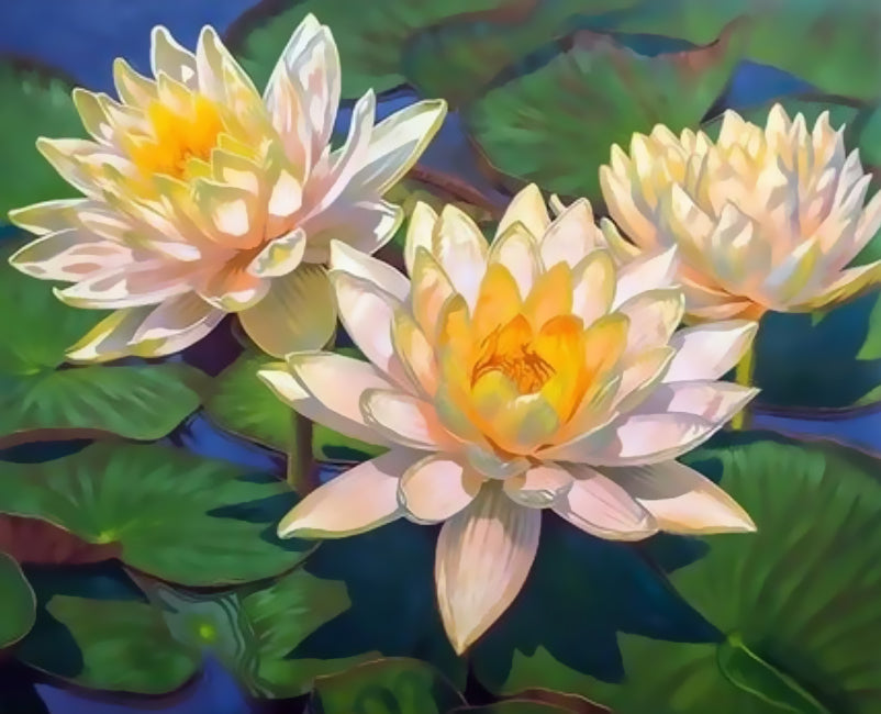 Witte en gele lotusbloemen Schilderen op Nummers