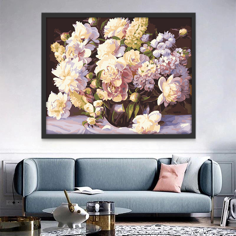 Witte en Gele Potbloemen op Tafel Schilderen op Nummers
