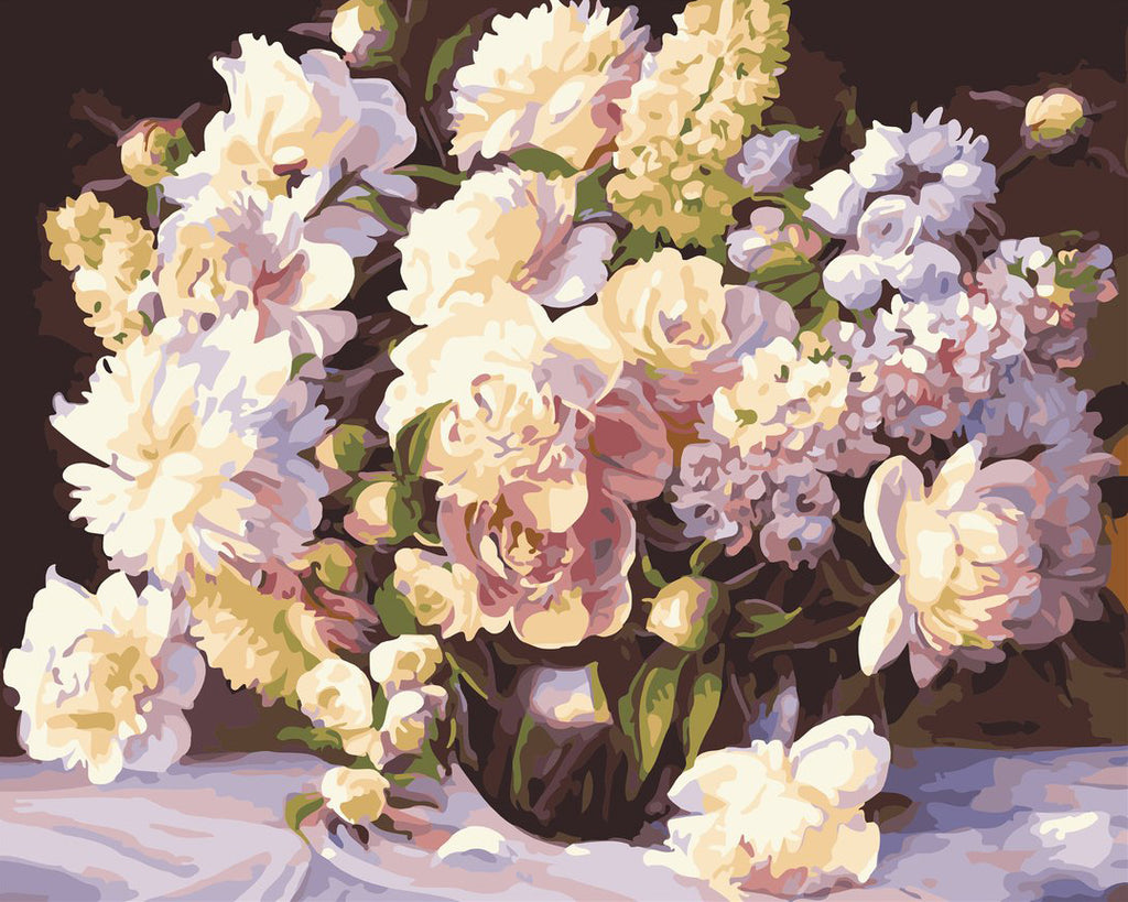Witte en Gele Potbloemen op Tafel Schilderen op Nummers