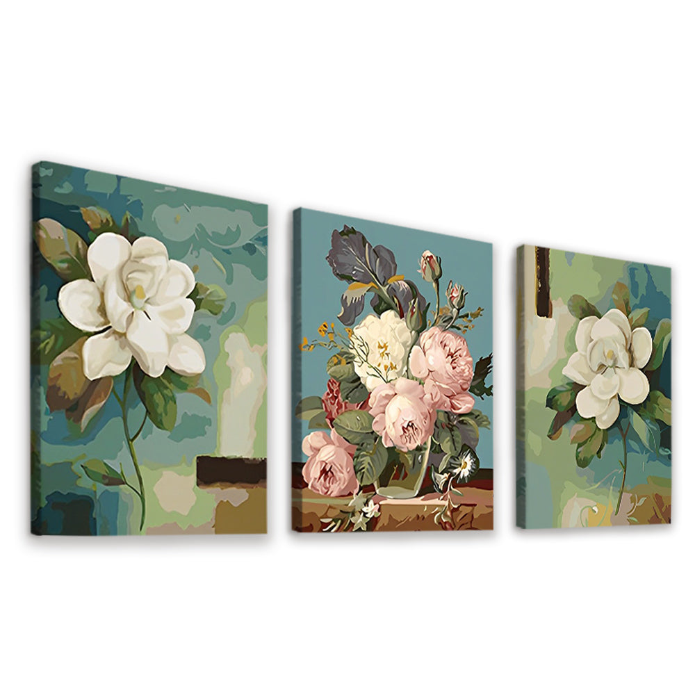 Witte en Roze Bloemen 3 Platen Schilderen op Nummers