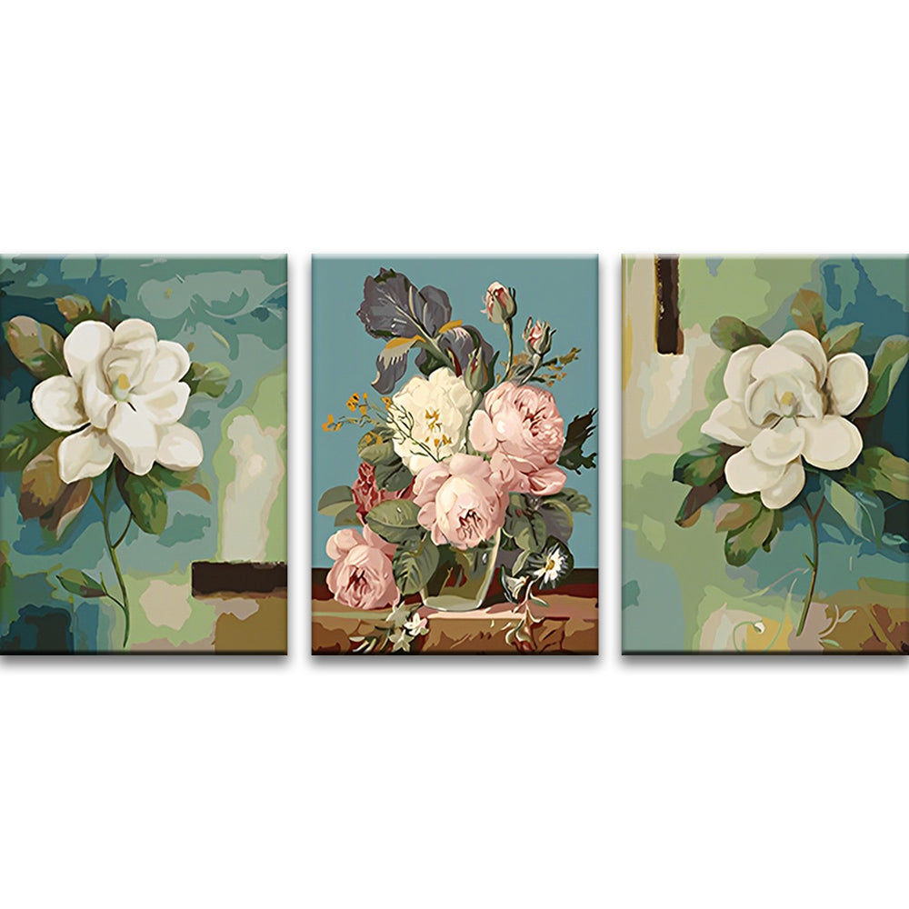 Witte en Roze Bloemen 3 Platen Schilderen op Nummers