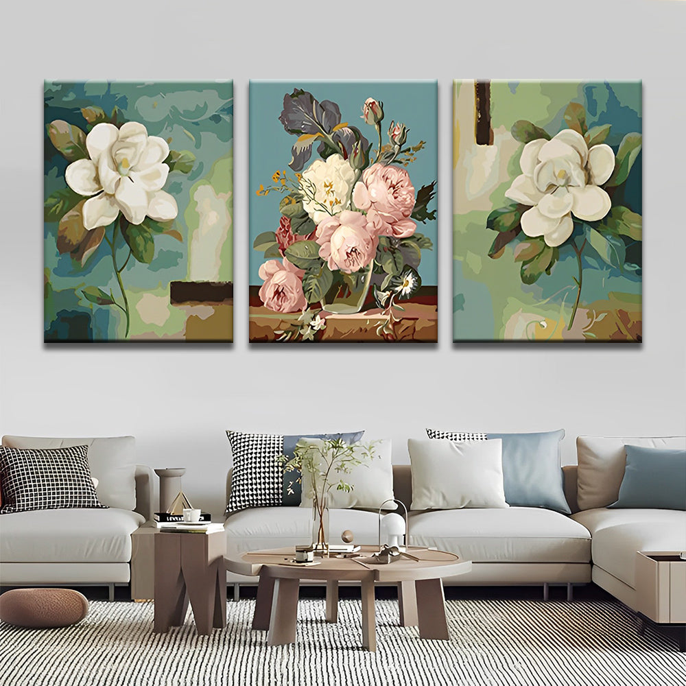 Witte en Roze Bloemen 3 Platen Schilderen op Nummers
