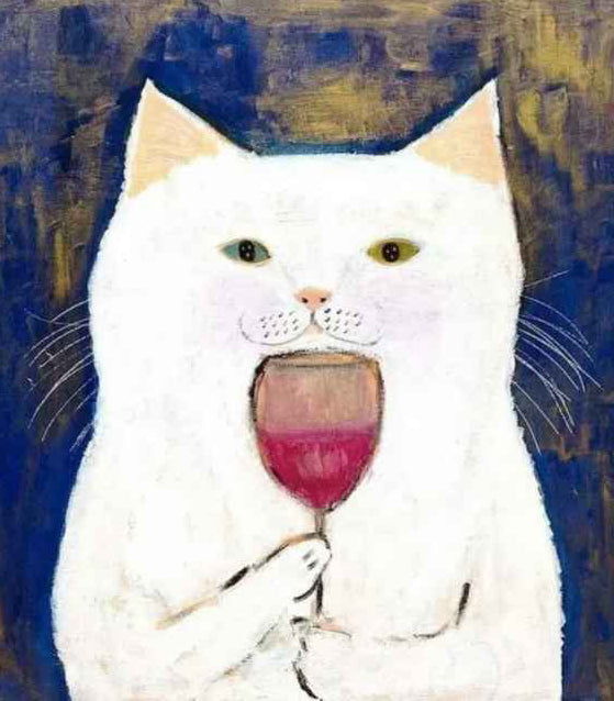Witte Kat met een Glas Rode Wijn Schilderen op Nummers
