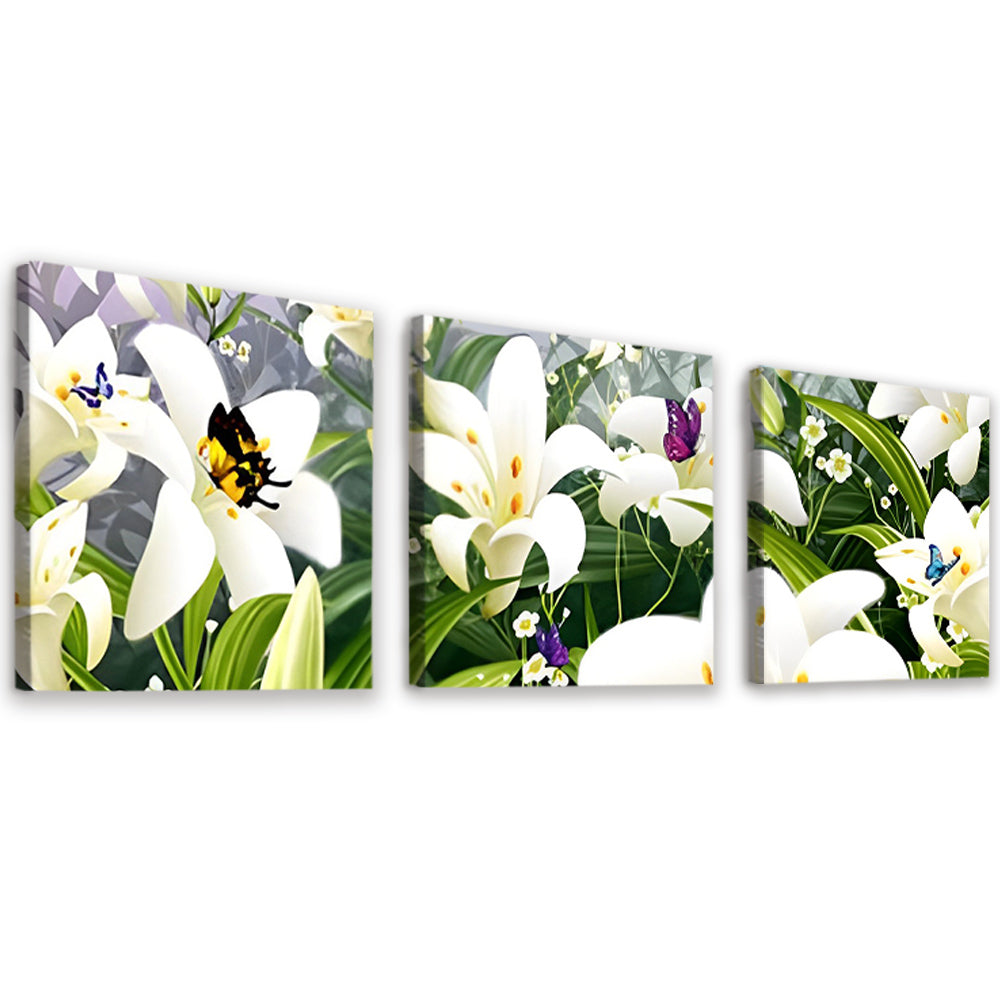 Witte Lelies en Kleurrijke Vlinders 3 Platen Schilderen op Nummers