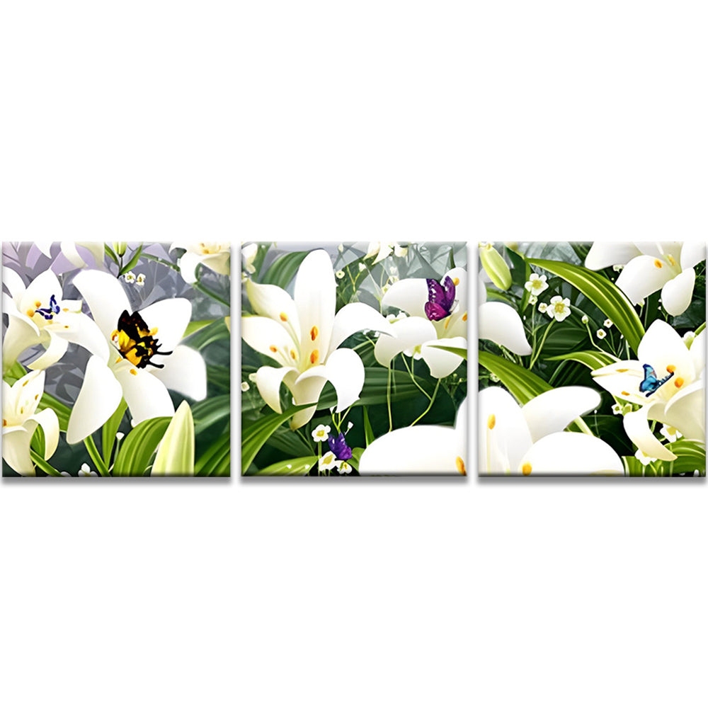 Witte Lelies en Kleurrijke Vlinders 3 Platen Schilderen op Nummers