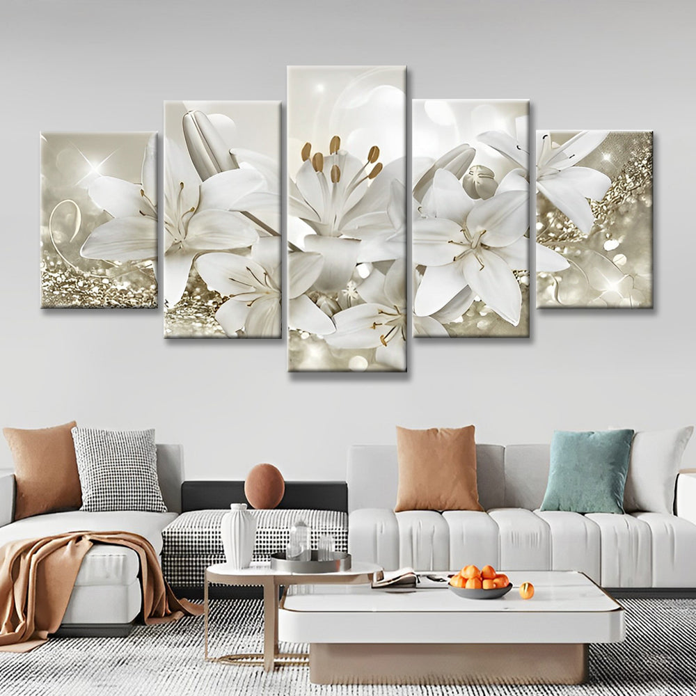 Witte Lelies met Gouden Meeldraden 5 Platen Schilderen op Nummers