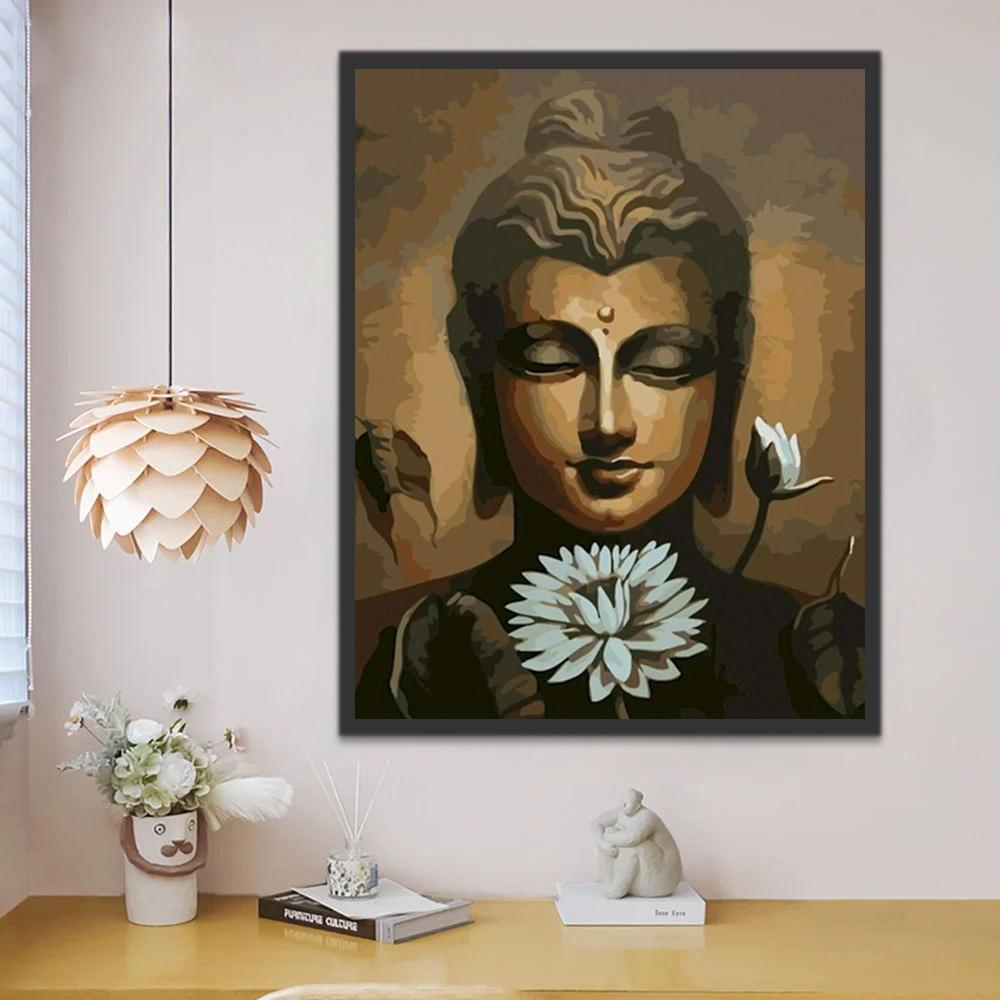 Witte Lotus met een Donker Boeddha Beeld Schilderen op Nummers