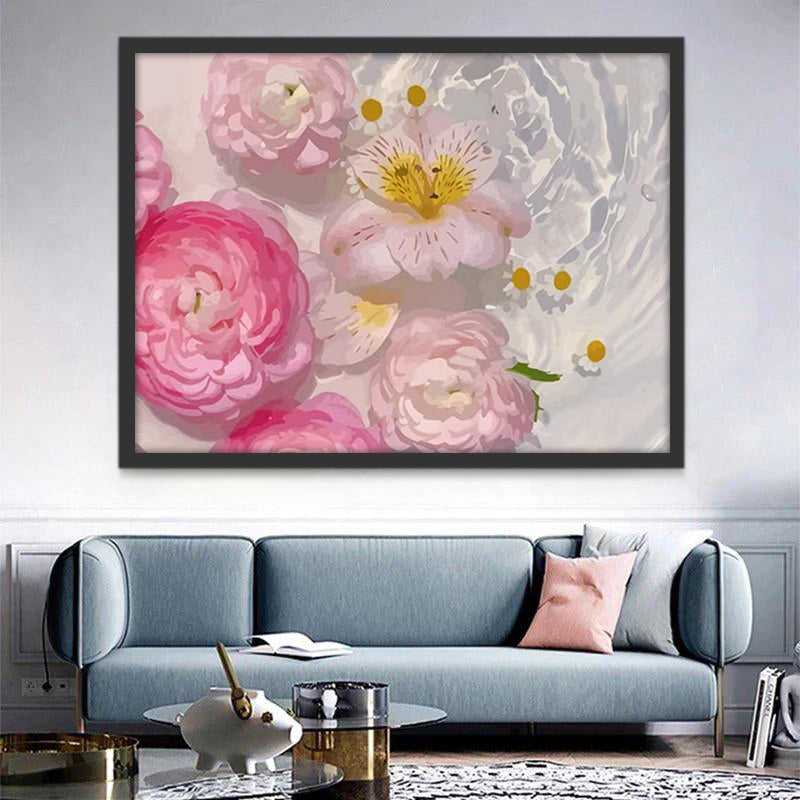 Witte Margrieten en Roze Bloemen Schilderen op Nummers