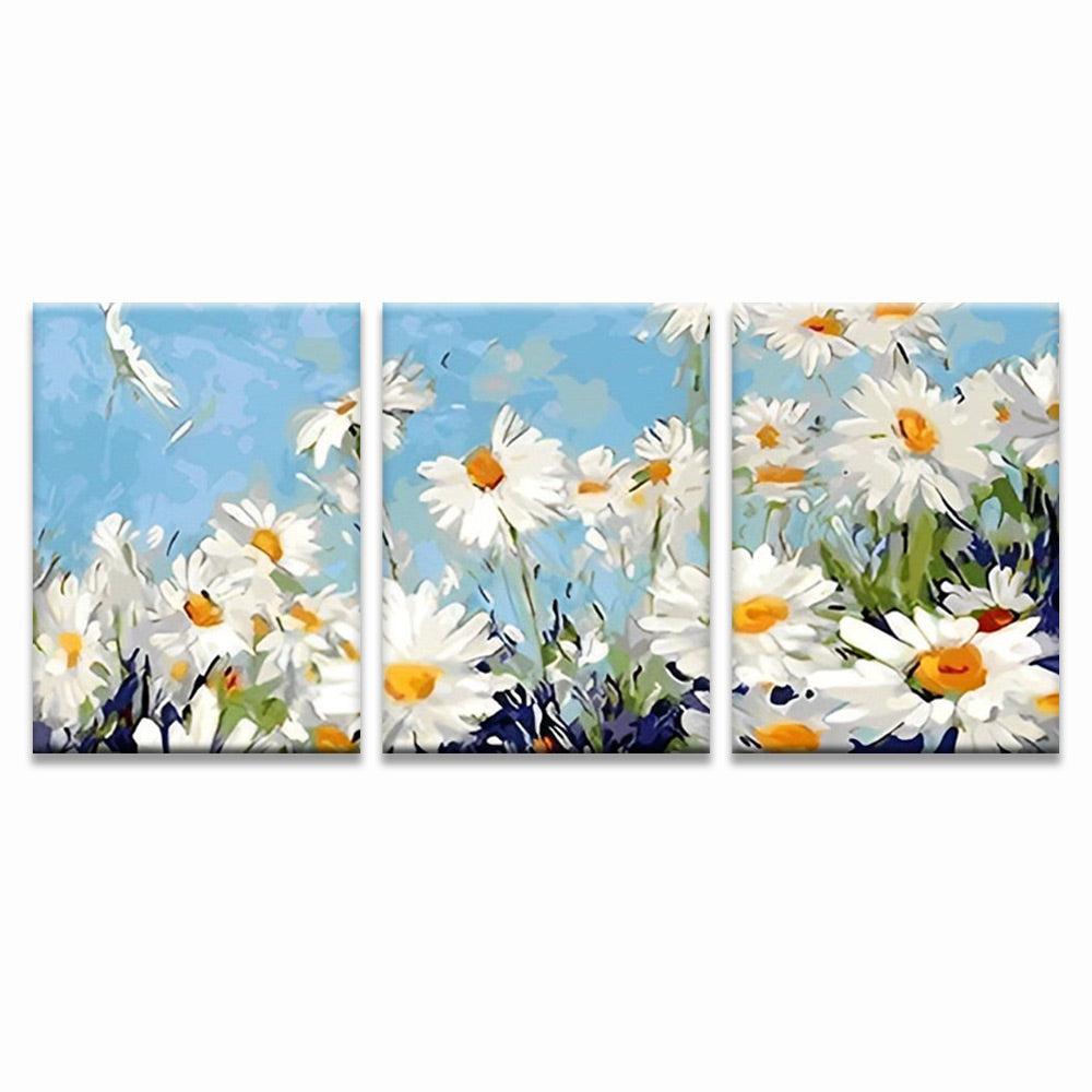 Witte Margrieten onder een Blauwe Hemel 3 Platen Schilderen op Nummers