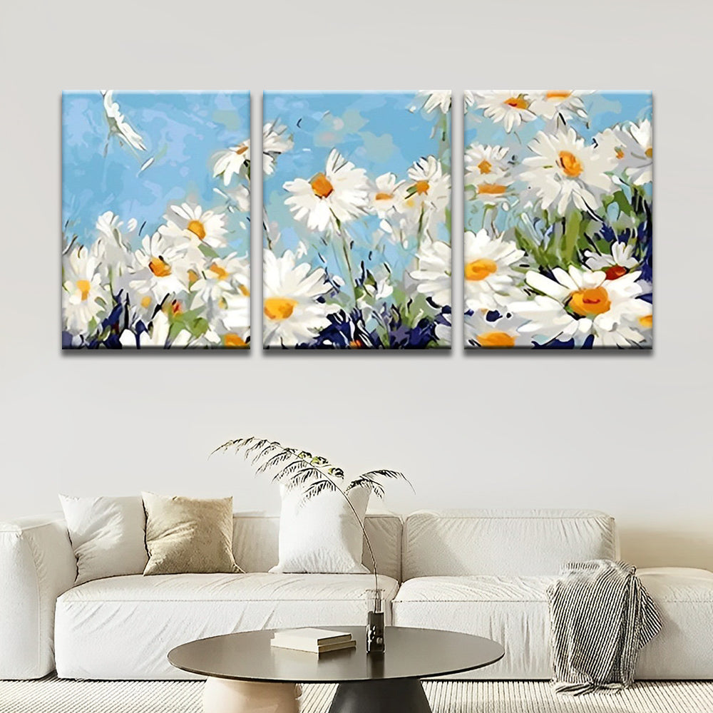 Witte Margrieten onder een Blauwe Hemel 3 Platen Schilderen op Nummers