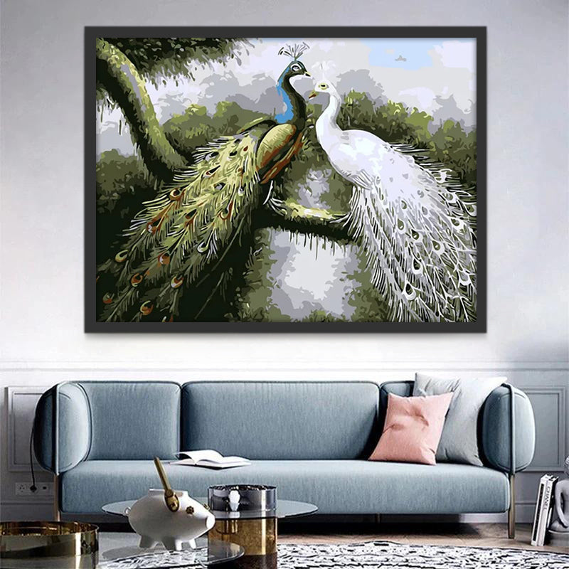 Witte Pauw en Blauwe Pauw Schilderen op Nummers